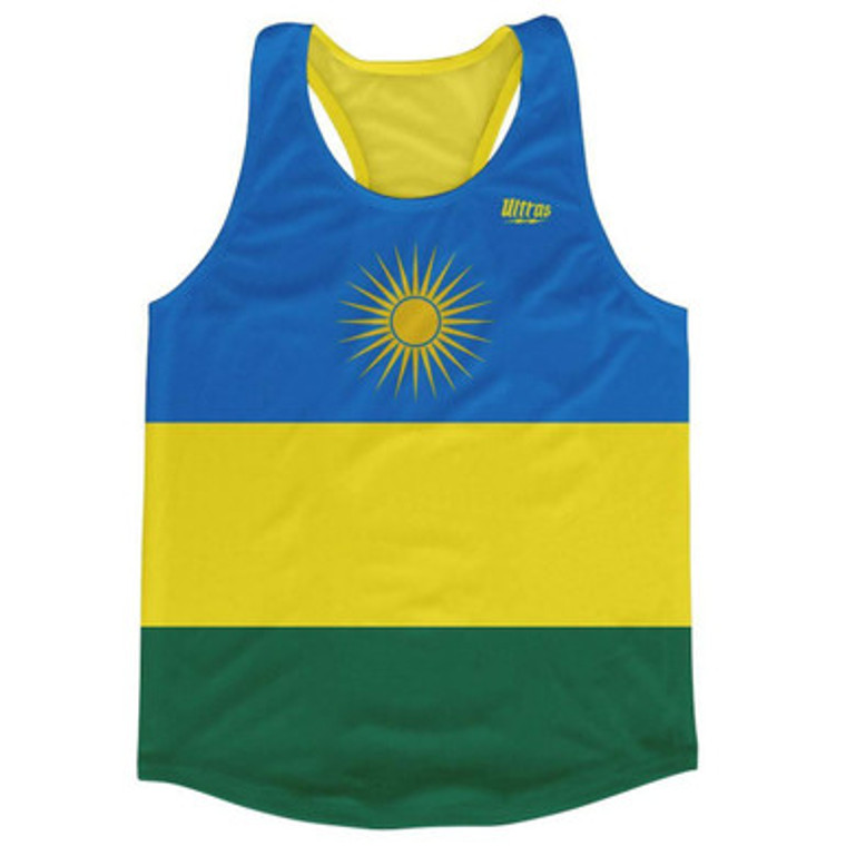 Rwanda Country Flag Running Tank Top Racerback Track and Cross Country Singlet Jersey Made In USA - Blue Yellow Green