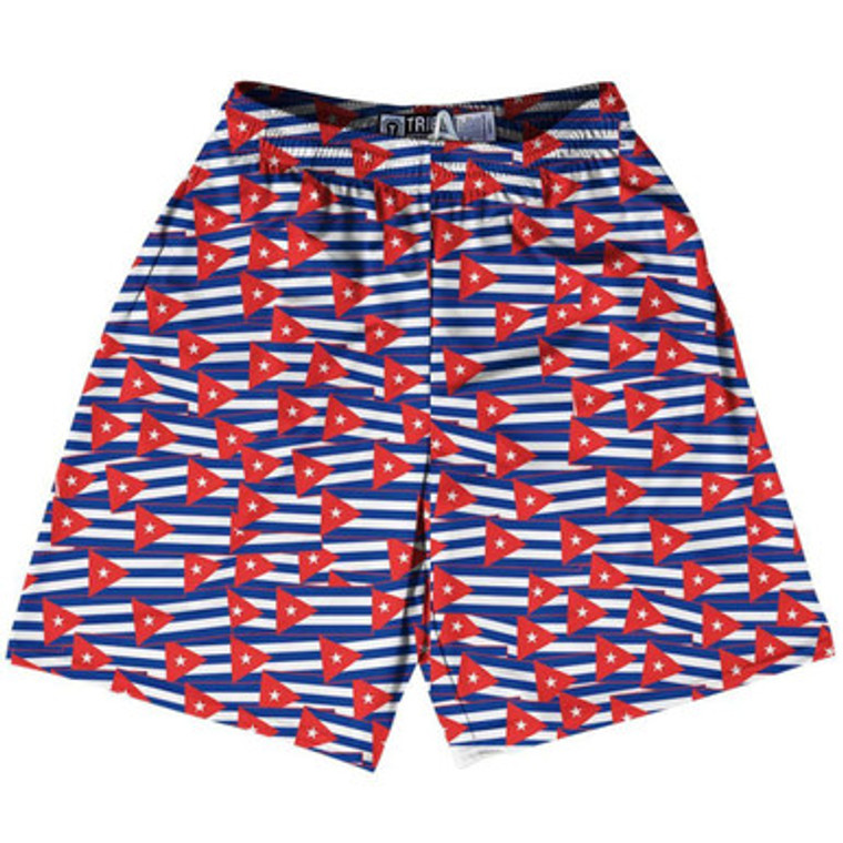 Tribe Cuba Party Flags Lacrosse Shorts Made in USA - Blue Red