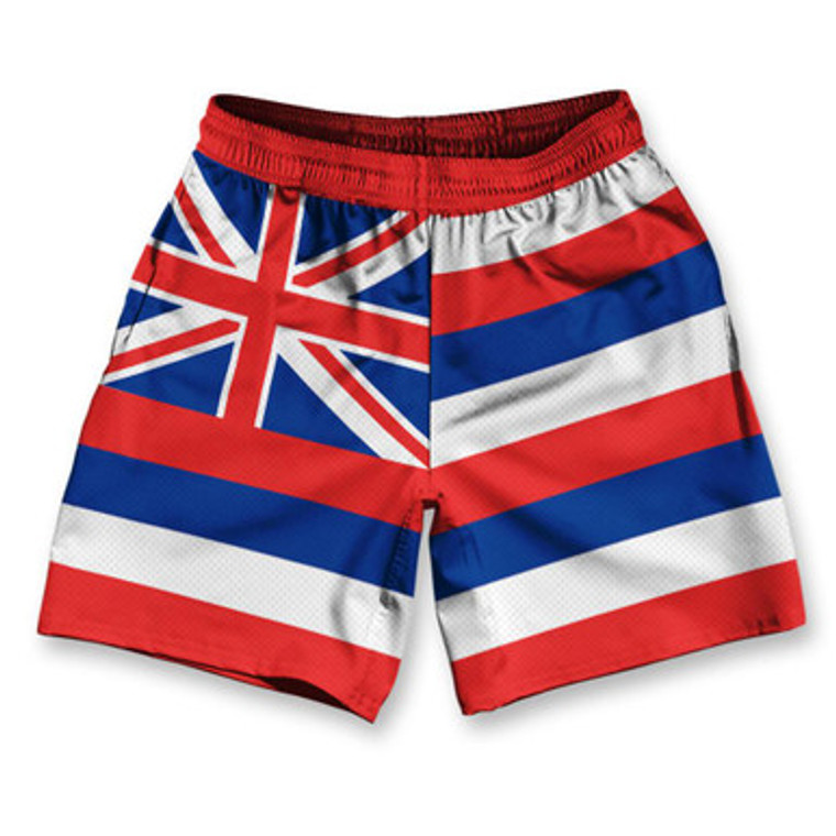 Hawaii State Flag Athletic Running Fitness Exercise Shorts 7" Inseam Made in USA - Blue White Red