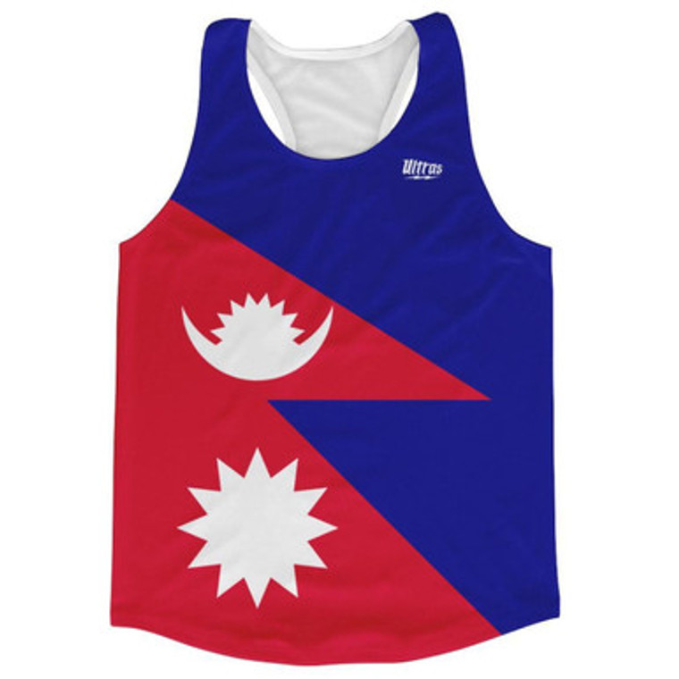 Nepal Country Flag Running Tank Top Racerback Track and Cross Country Singlet Jersey Made In USA - Red Blue