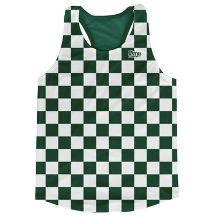 Forest Green & White Checkerboard Running Tank Top Racerback Track and Cross Country Singlet Jersey Made In USA - Forest Green & White