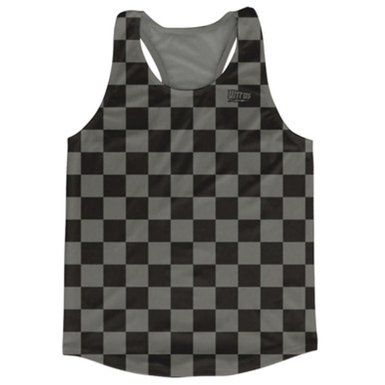 Grey Charcoal & Black Checkerboard Running Tank Top Racerback Track and Cross Country Singlet Jersey Made In USA-Grey Charcoal & Black