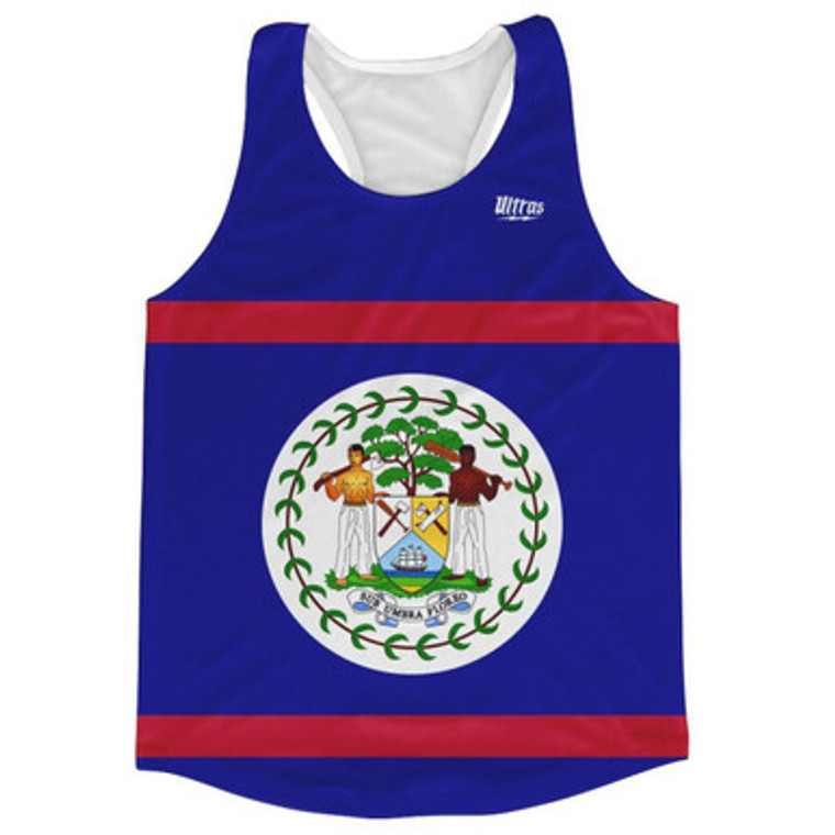 Belize Country Flag Running Tank Top Racerback Track and Cross Country Singlet Jersey Made In USA - Red Blue