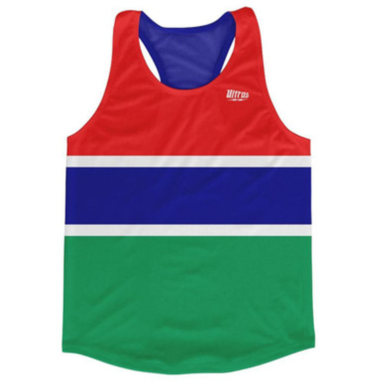 Gambia Country Flag Running Tank Top Racerback Track and Cross Country Singlet Jersey Made In USA - Red Blue Green