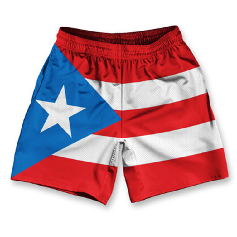 Puerto Rico Flag Athletic Running Fitness Exercise Shorts 7" Inseam Made in USA - Blue Red
