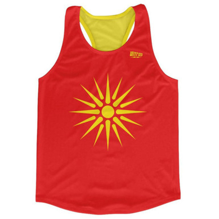 Macedonia Country Flag Running Tank Top Racerback Track and Cross Country Singlet Jersey Made In USA - Red Yellow