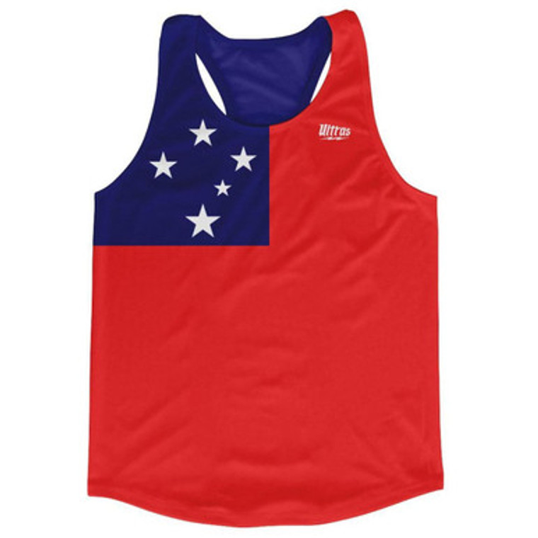 Samoa Country Flag Running Tank Top Racerback Track and Cross Country Singlet Jersey Made In USA - Red Blue