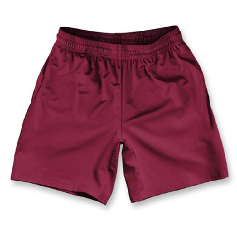 Red Maroon Athletic Running Fitness Exercise Shorts 7" Inseam Made in USA - Red Maroon