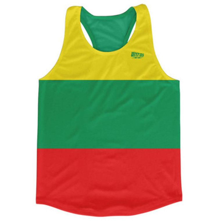 Lithuania Country Flag Running Tank Top Racerback Track and Cross Country Singlet Jersey Made In USA - Green Red Yellow