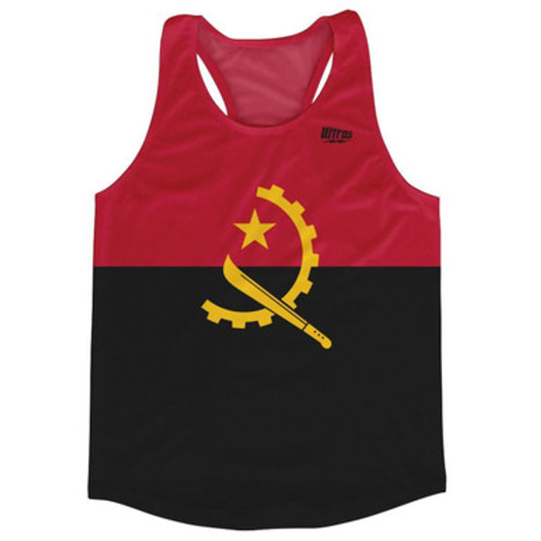 Angola Country Flag Running Tank Top Racerback Track and Cross Country Singlet Jersey Made In USA - Black Red