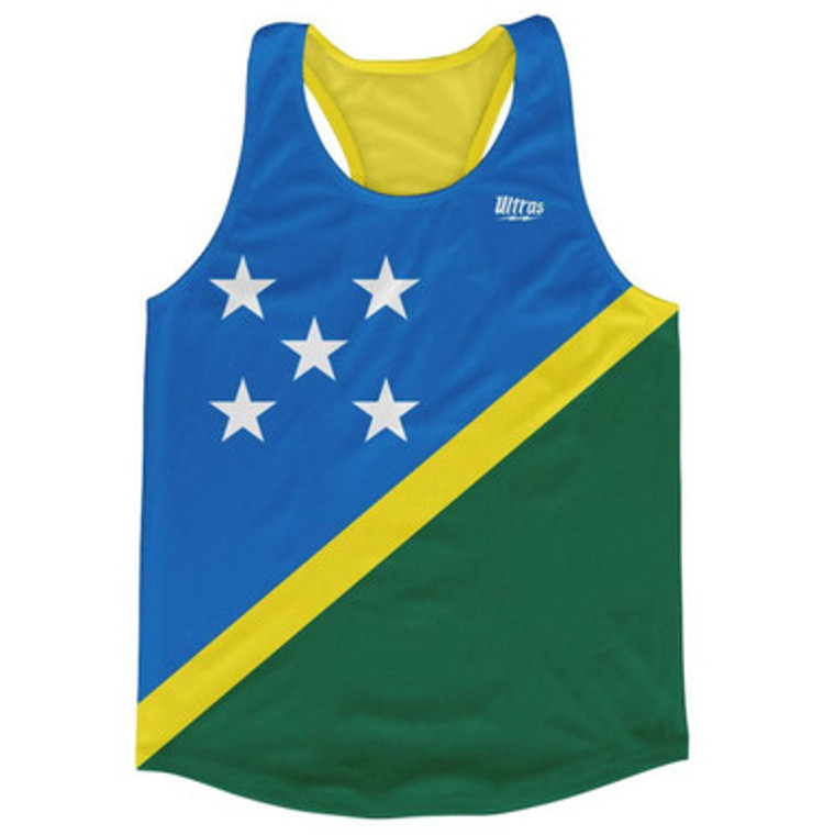Solomon Islands Country Flag Running Tank Top Racerback Track and Cross Country Singlet Jersey Made In USA - Blue Yellow Green