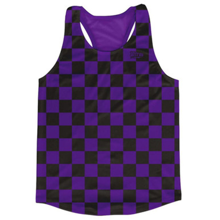 Purple & Black Checkerboard Running Tank Top Racerback Track and Cross Country Singlet Jersey Made In USA - Purple & Black