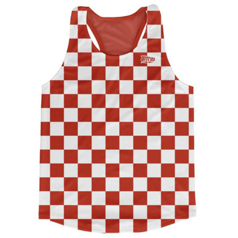 Cardinal Red & White Checkerboard Running Tank Top Racerback Track and Cross Country Singlet Jersey Made In USA - Cardinal Red & White