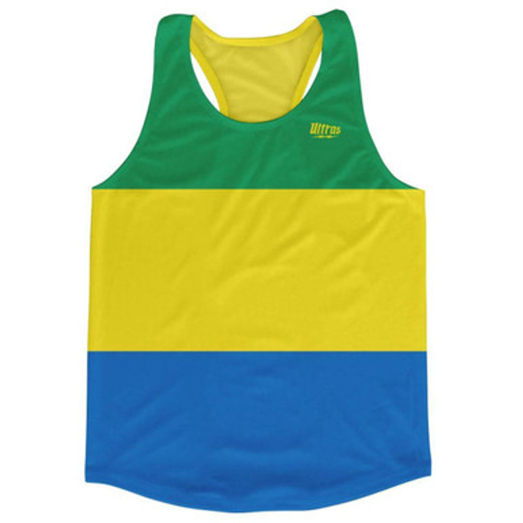 Gabon Country Flag Running Tank Top Racerback Track and Cross Country Singlet Jersey Made In USA - Green Blue Yellow