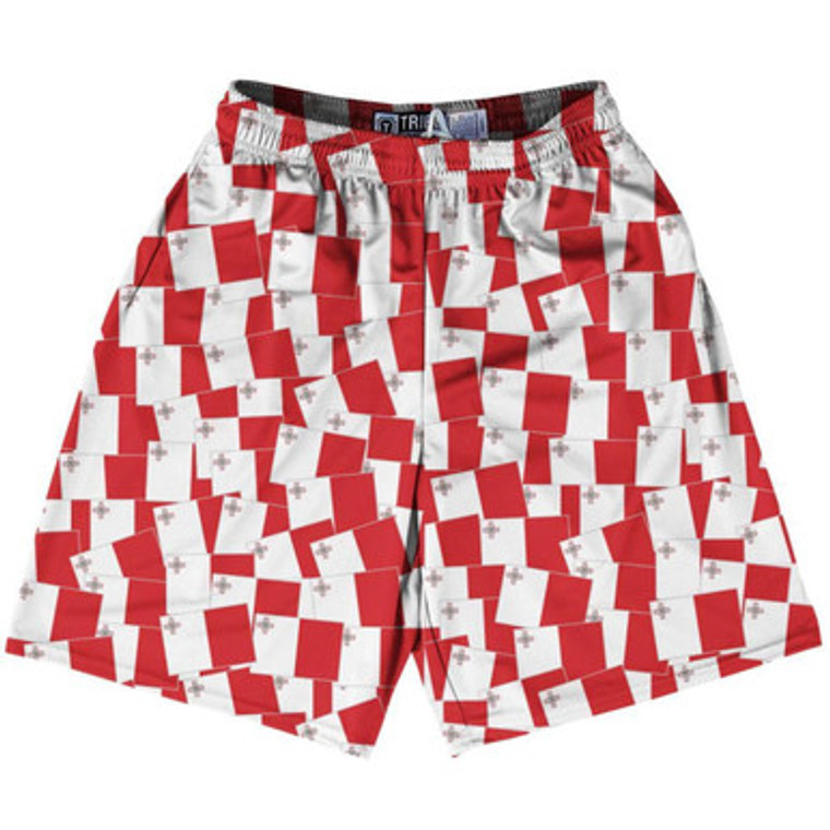 Tribe Malta Party Flags Lacrosse Shorts Made in USA - White Red