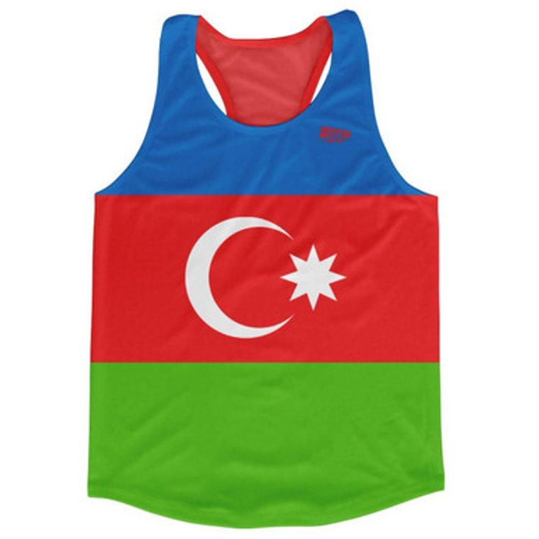 Azerbaijan Country Flag Running Tank Top Racerback Track and Cross Country Singlet Jersey Made In USA - Blue Green