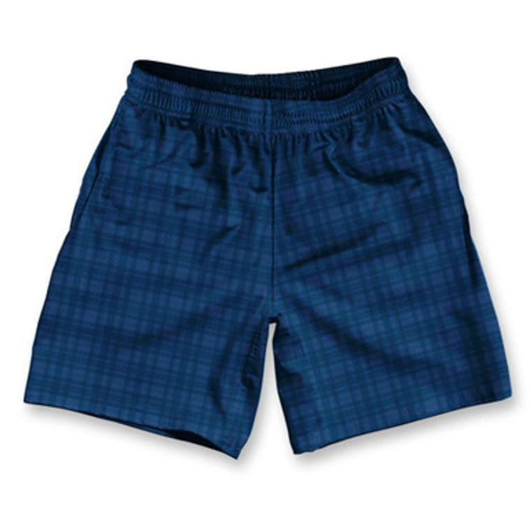 Tartan Plaid Navy Athletic Running Fitness Exercise Shorts 7" Inseam Made in USA - Navy