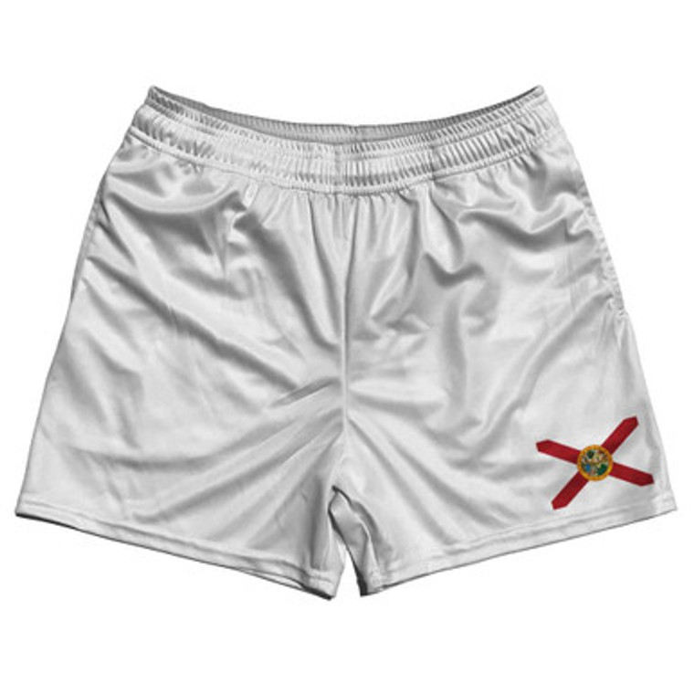 Florida State Flag Rugby Gym Short 5 Inch Inseam With Pockets Made In USA - White