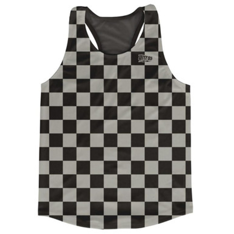 Grey Medium Checkerboard Running Tank Top Racerback Track and Cross Country Singlet Jersey Made In USA - Grey Medium