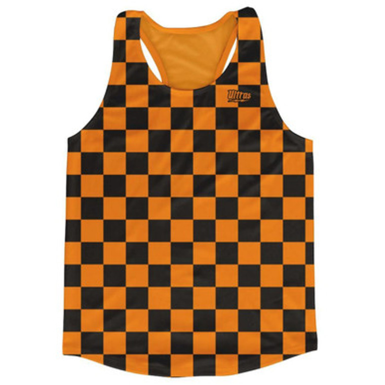Orange & Black Checkerboard Running Tank Top Racerback Track and Cross Country Singlet Jersey Made In USA - Orange & Black