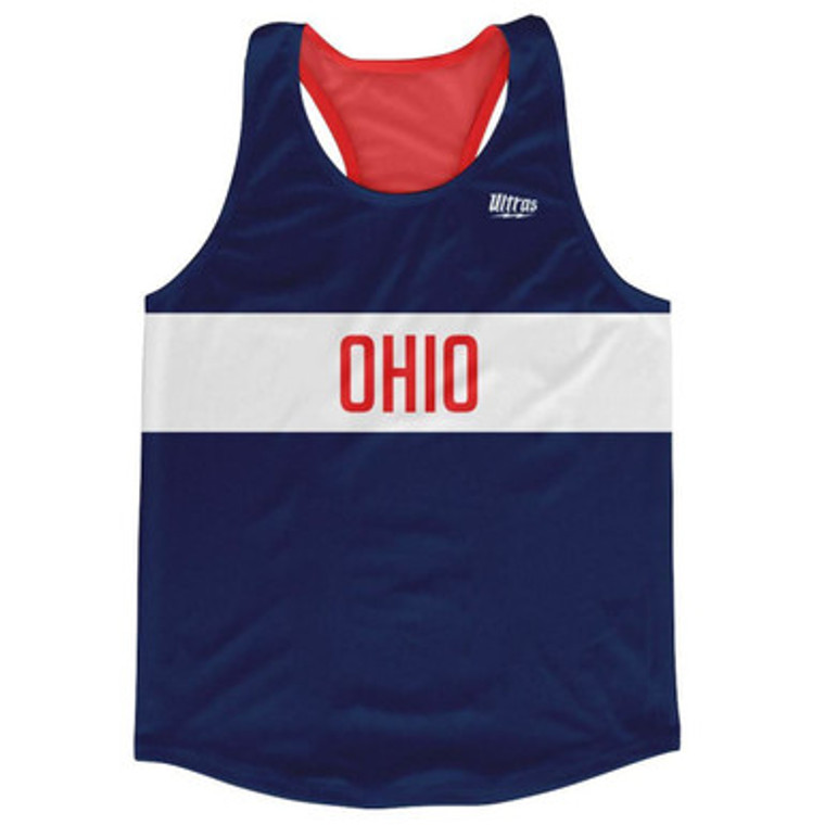 Ohio Finish Line Running Tank Top Racerback Track and Cross Country Singlet Jersey Made In USA - Blue White Red