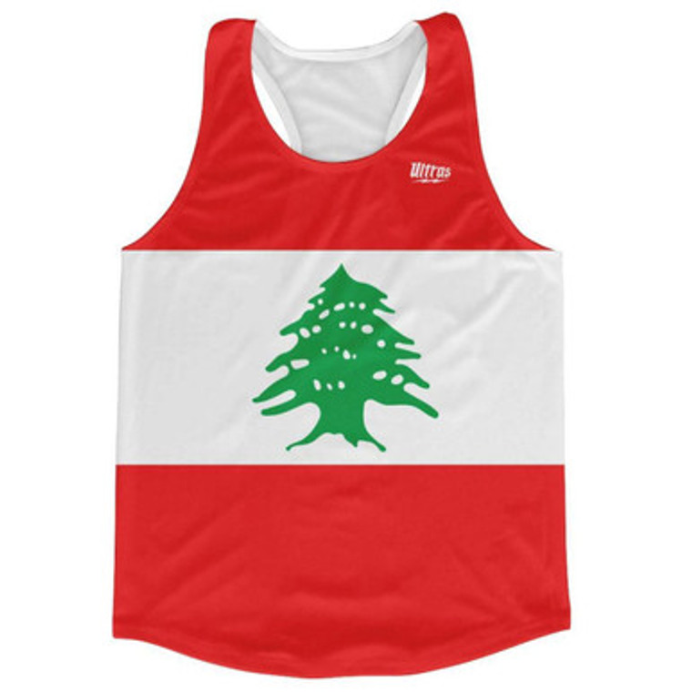 Lebanon Country Flag Running Tank Top Racerback Track and Cross Country Singlet Jersey Made In USA - Red White
