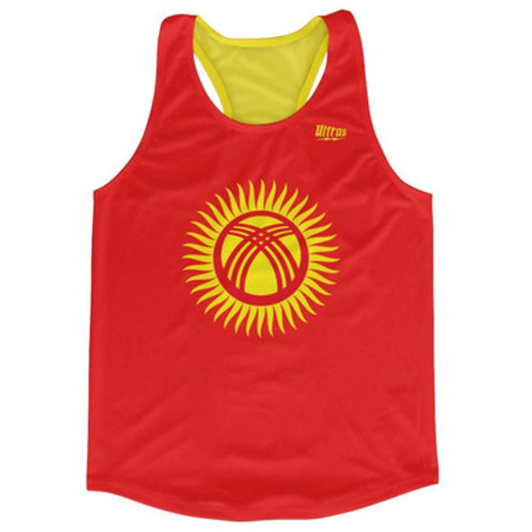 Kyrgyzstan Country Flag Running Tank Top Racerback Track and Cross Country Singlet Jersey Made In USA - Red Yellow