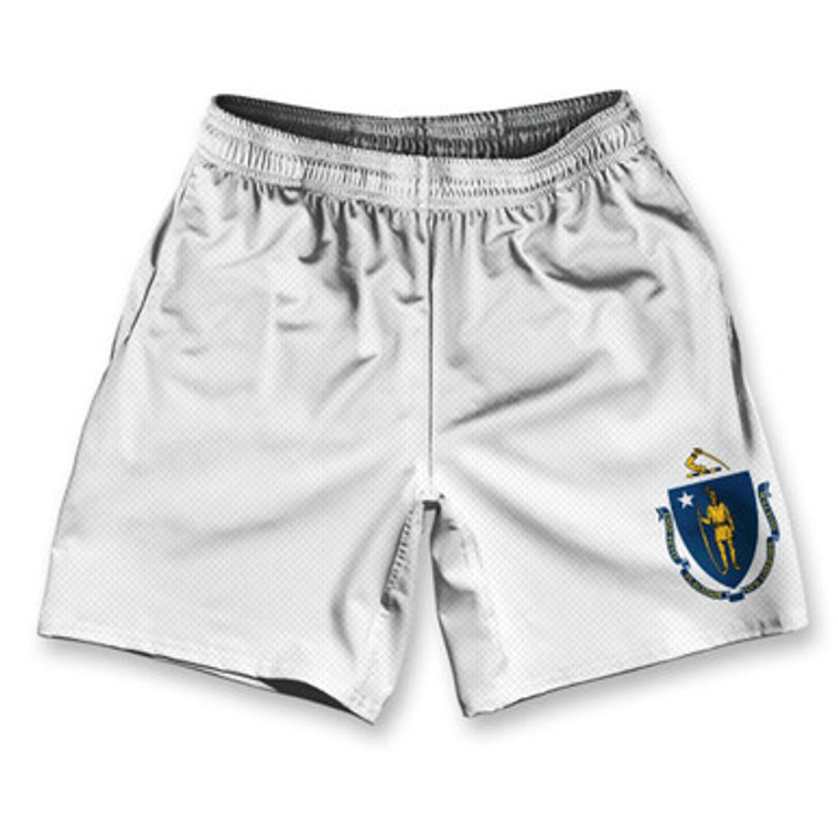 Massachusetts State Flag Athletic Running Fitness Exercise Shorts 7" Inseam Made in USA - White