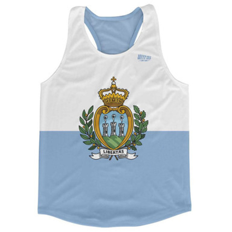 San Marino Country Flag Running Tank Top Racerback Track and Cross Country Singlet Jersey Made In USA-White Blue