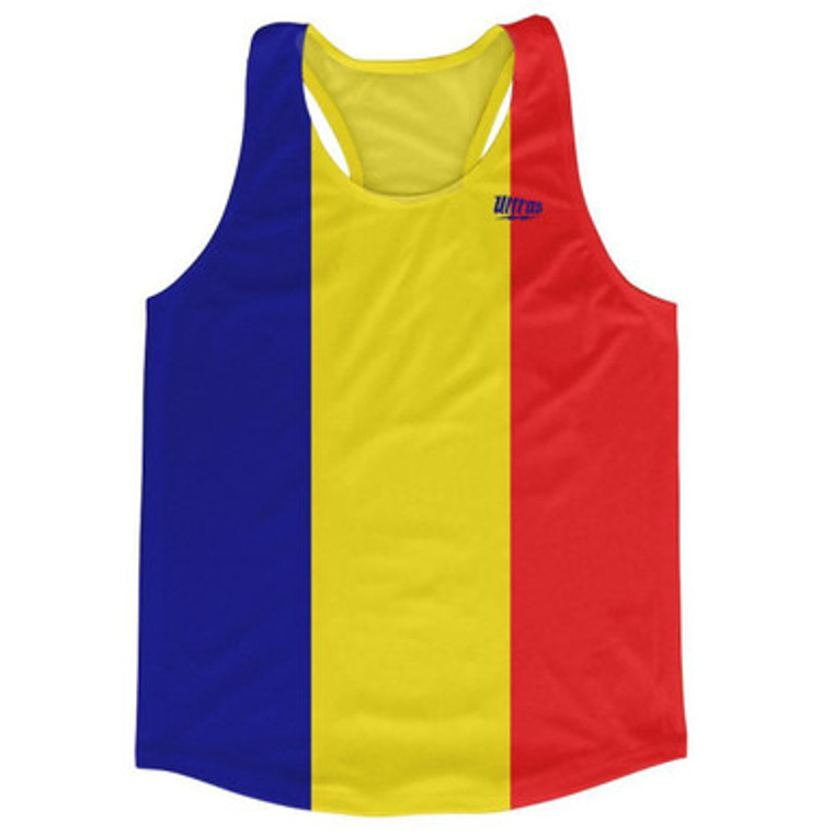 Chad Country Flag Running Tank Top Racerback Track and Cross Country Singlet Jersey Made In USA - Blue Yellow Red