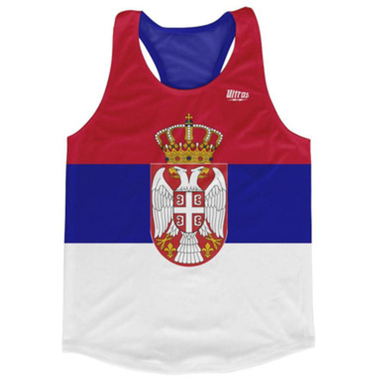 Serbia Country Flag Running Tank Top Racerback Track and Cross Country Singlet Jersey Made In USA - White Red Blue