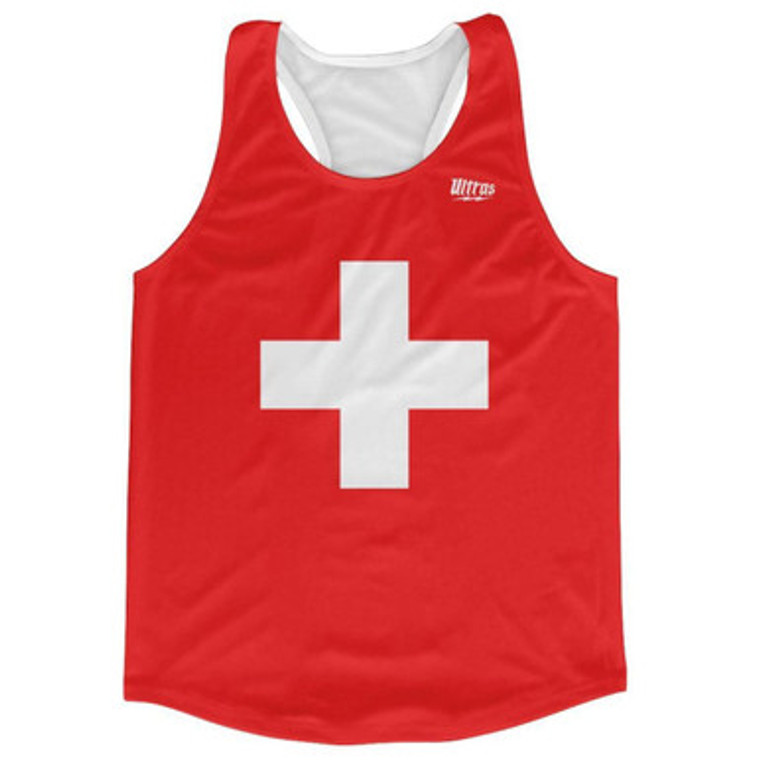 Switzerland Country Flag Running Tank Top Racerback Track and Cross Country Singlet Jersey Made In USA - Red White