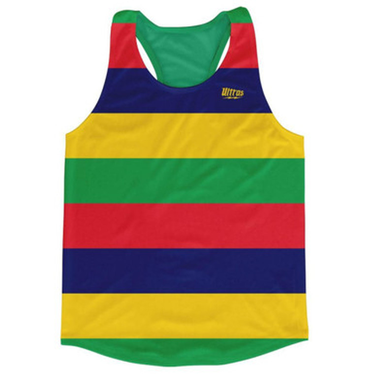 Mauritius Country Flag Running Tank Top Racerback Track and Cross Country Singlet Jersey Made In USA - Blue Green Red