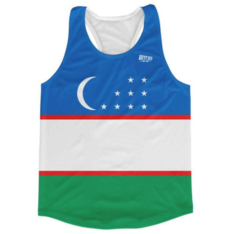 Uzbekistan Country Flag Running Tank Top Racerback Track and Cross Country Singlet Jersey Made In USA - Blue Green