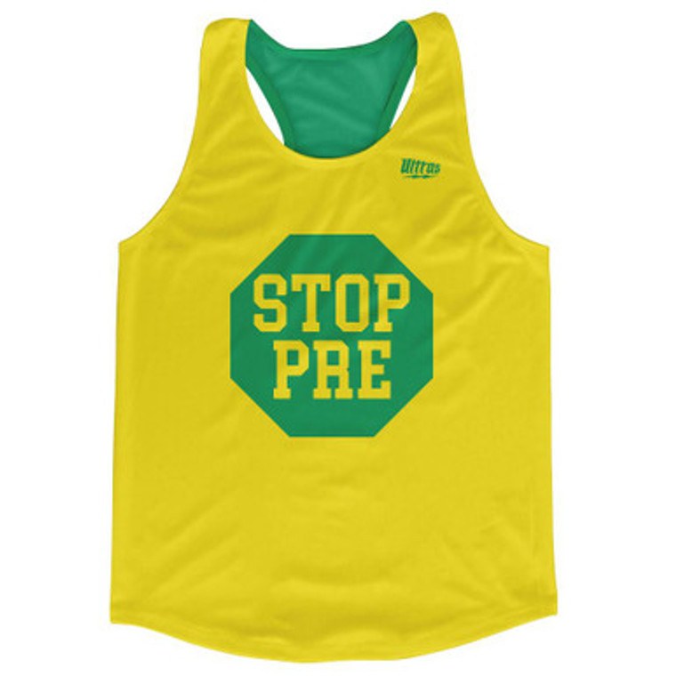 Green Stop Pre Running Track & Field Running Cross Country Tank Racerback Top Made In USA - Yellow Green