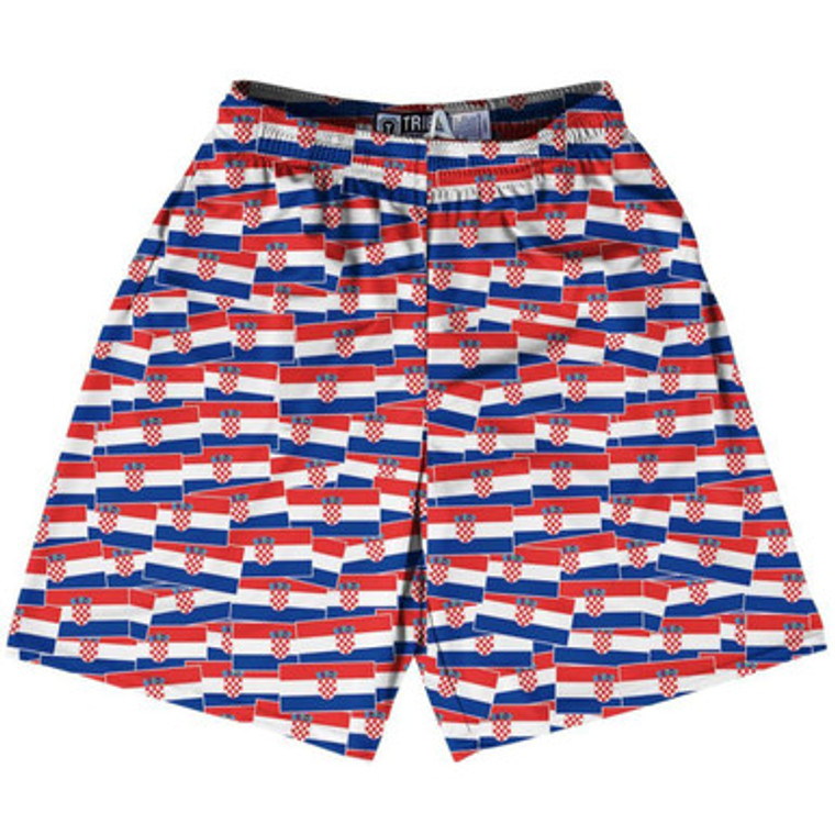 Tribe Croatia Party Flags Lacrosse Shorts Made in USA-Blue Red