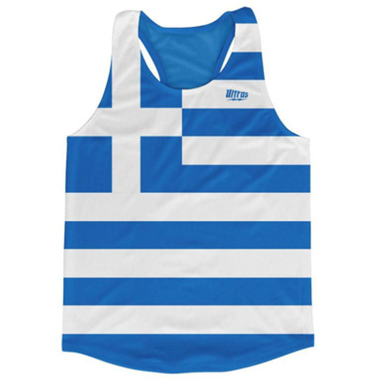 Greece Country Flag Running Tank Top Racerback Track and Cross Country Singlet Jersey Made In USA - Blue White