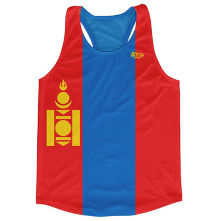 Mongolia Country Flag Running Tank Top Racerback Track and Cross Country Singlet Jersey Made In USA-Red Blue