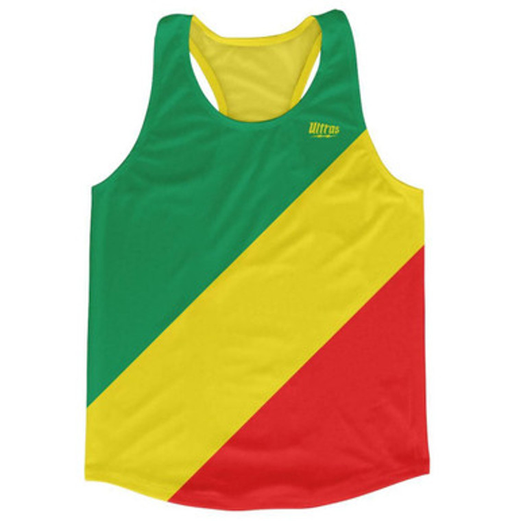 Congo Country Flag Running Tank Top Racerback Track and Cross Country Singlet Jersey Made In USA - Red Yellow Green
