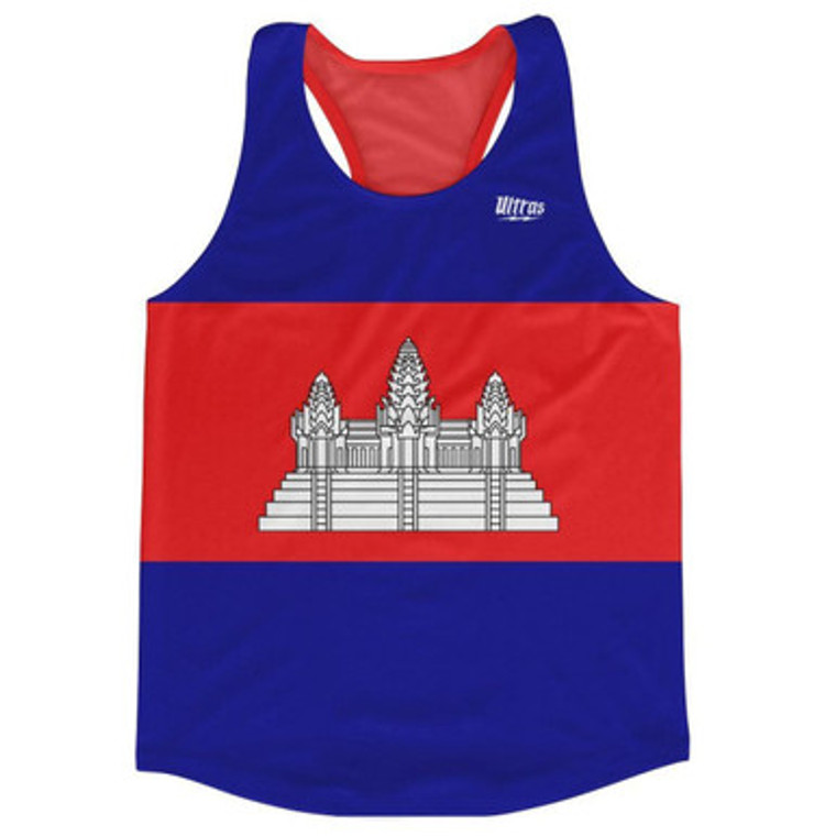 Cambodia Country Flag Running Tank Top Racerback Track and Cross Country Singlet Jersey Made In USA - Red Blue