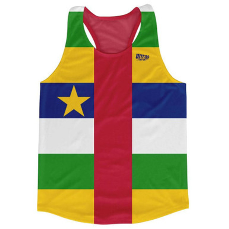 Central African Republic Country Flag Running Tank Top Racerback Track and Cross Country Singlet Jersey Made In USA - Blue Yellow Green