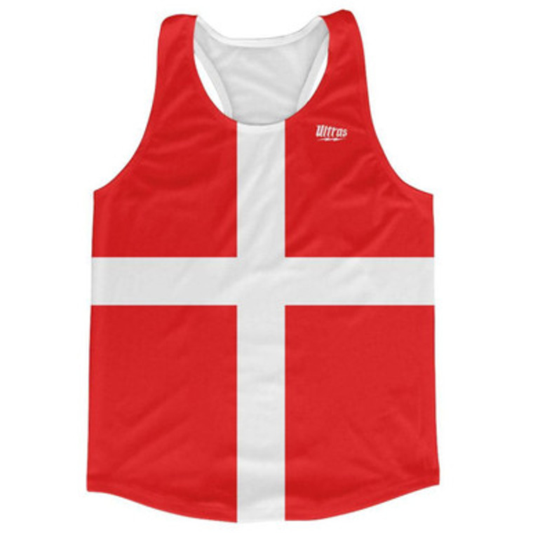 Denmark Country Flag Running Tank Top Racerback Track and Cross Country Singlet Jersey Made In USA - Red White