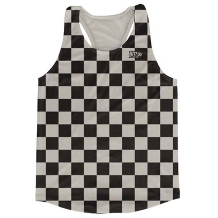 Cool Grey & Black Checkerboard Running Tank Top Racerback Track and Cross Country Singlet Jersey Made In USA - Cool Grey & Black