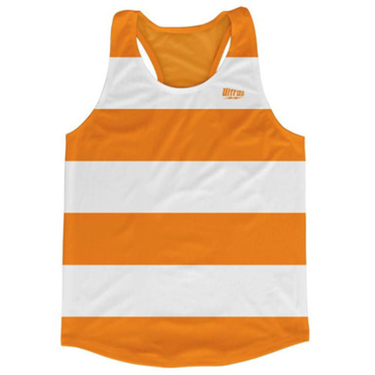 Orange & White Striped Running Tank Top Racerback Track and Cross Country Singlet Jersey Made In USA - Orange & White