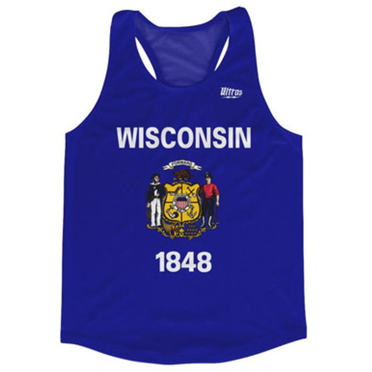 Wisconsin State Flag Running Tank Top Racerback Track and Cross Country Singlet Jersey Made In USA - Royal Blue