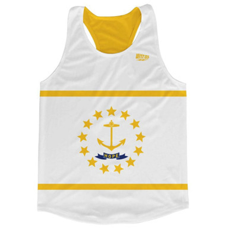 Rhode Island State Flag Running Tank Top Racerback Track and Cross Country Singlet Jersey Made In USA - White & Yellow