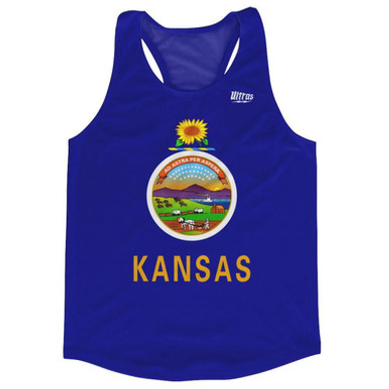 Kansas State Flag Running Tank Top Racerback Track and Cross Country Singlet Jersey Made In USA - Navy
