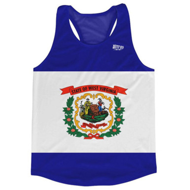 West Virginia State Flag Running Tank Top Racerback Track and Cross Country Singlet Jersey Made In USA - Blue & White