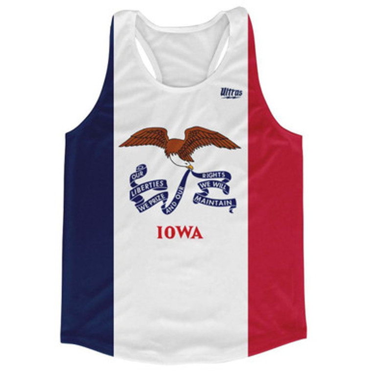 Iowa State Flag Running Tank Top Racerback Track and Cross Country Singlet Jersey Made In USA-Blue White & Red