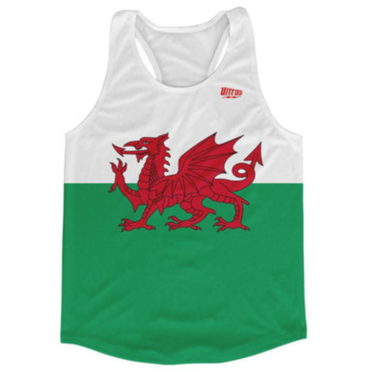 Wales Country Flag Running Tank Top Racerback Track and Cross Country Singlet Jersey Made In USA - White Green